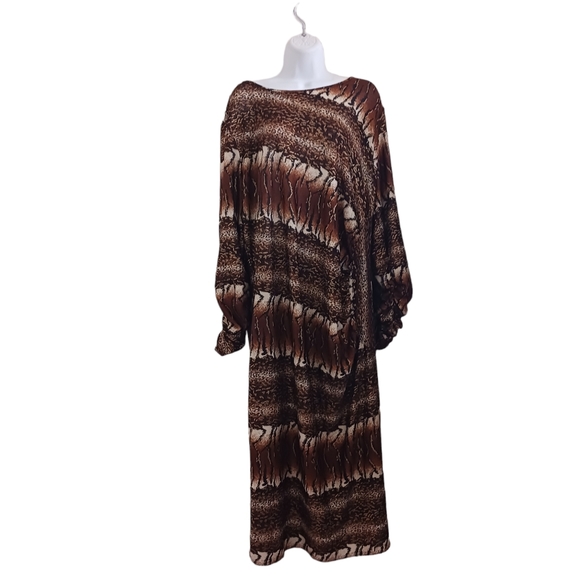 Ashley Stewart Dress Size 26/28 Plus Size Tiger Print Maxi Long Sleeve S… - Picture 1 of 10